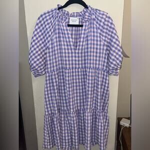 HYACINTH HOUSE Tuckernuck Purple and Pink Gingham Sutton Mini Dress Large